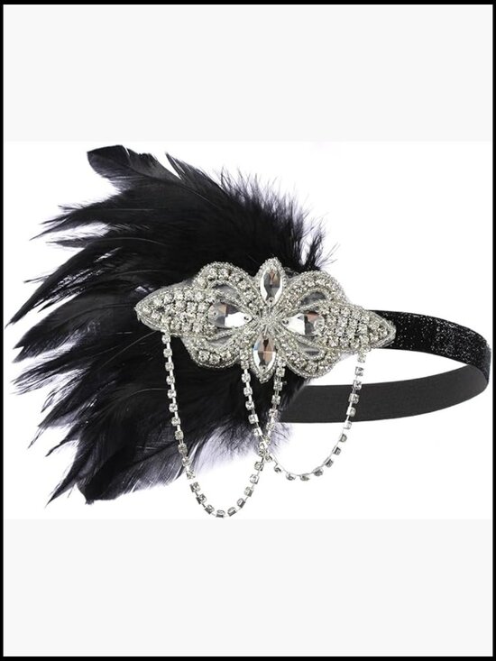 Vintage Flapper Headpiece Crystal Feather Hair Accessory Roaring 20s Gatsby